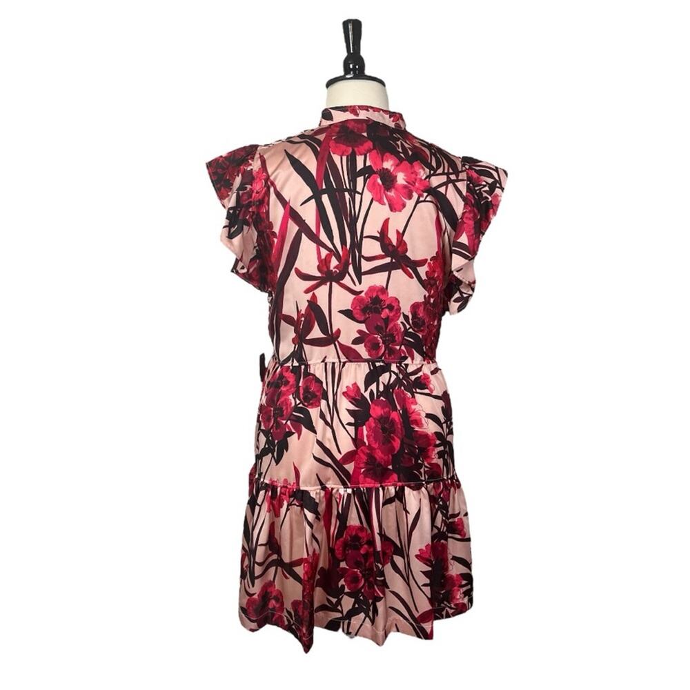 Tommy Hilfiger New Shift Dress Ruffle Tie Neck Pink Red Floral Women’s Size 16 - Picture 4 of 13